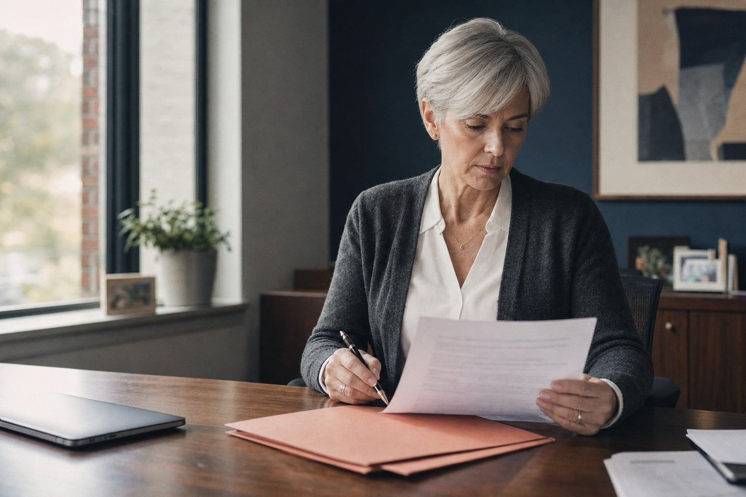 A service lead at her desk with the customer's file
